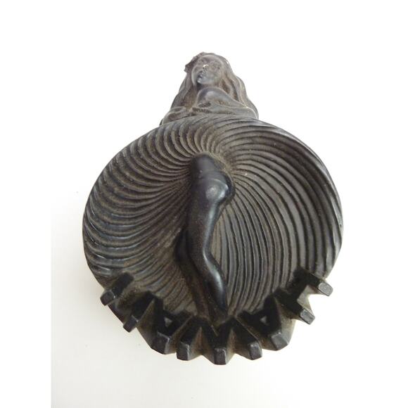 Vintage Tiki Hula Girl Hawaii Black Lava 1974 mcm Catchall Dish - Picture 1 of 4